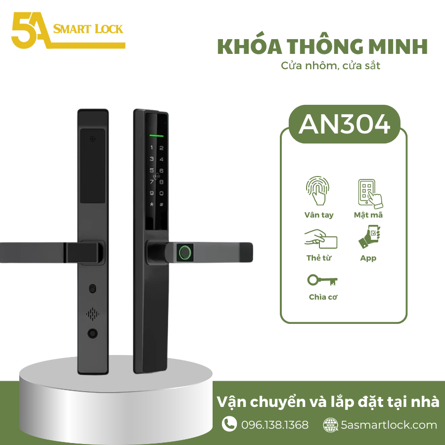 Khóa cửa vân tay cửa Nhôm 5A Smartlock AN304